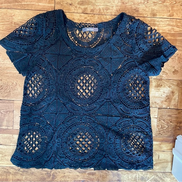 Blue Tassel by Anthropologie Black Lace Blouse - Picture 1 of 6